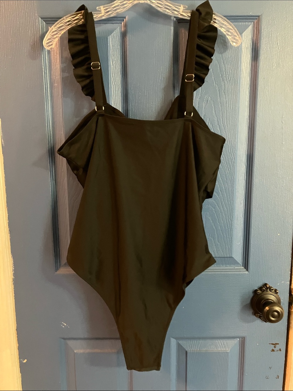Black Ruffle Strap One-Piece Swimsuit